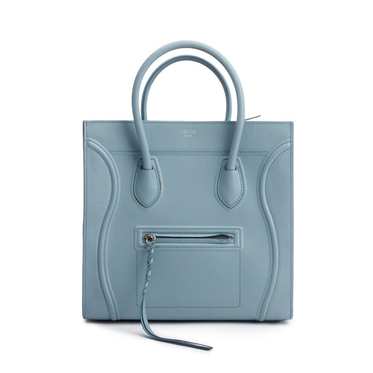 Celine Light Drummed Calfskin Luggage Tote Handbag Leather Blue Tote Bag