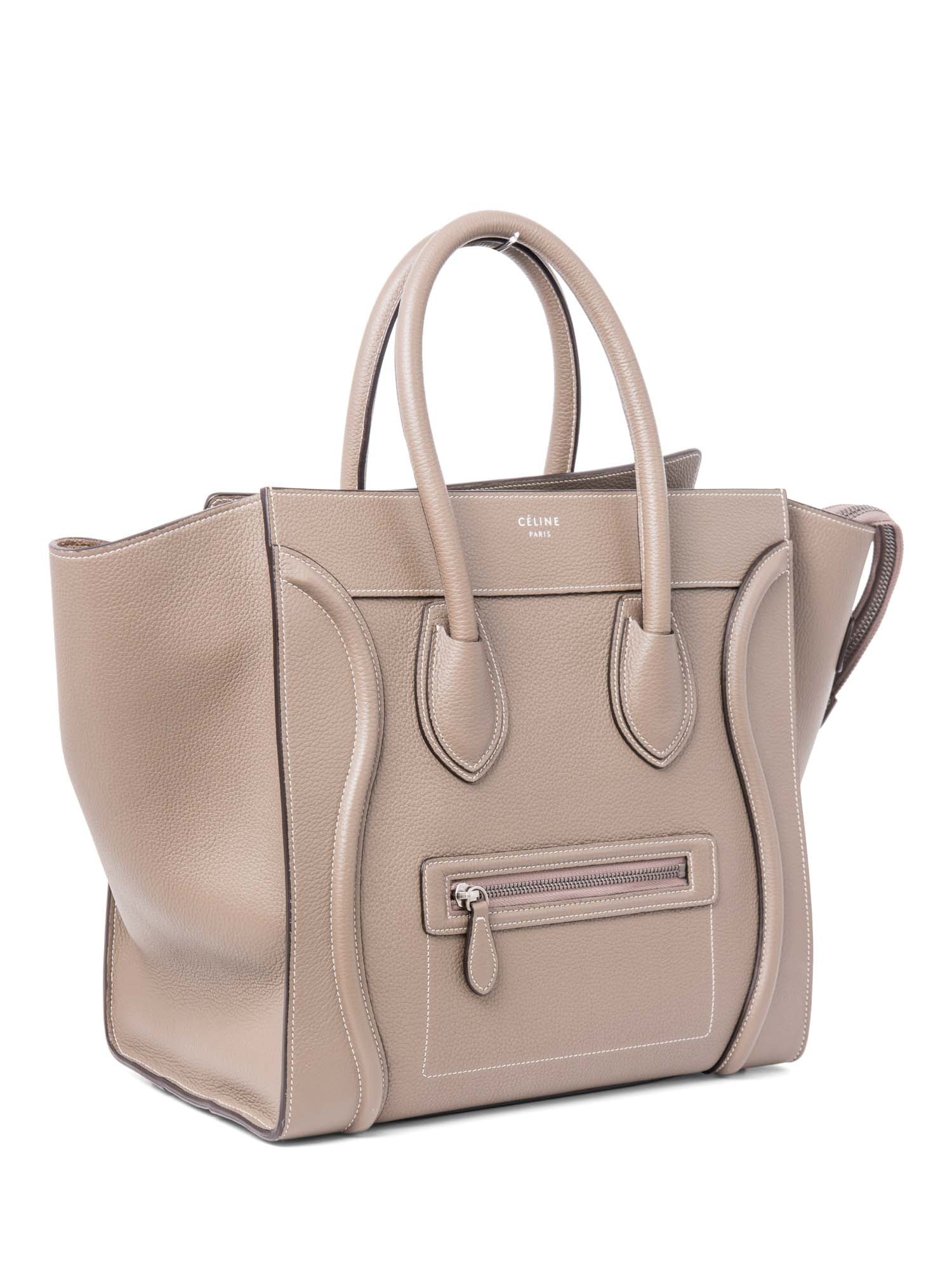 Luxury Luggage Tote Bag Taupe Leather Mini