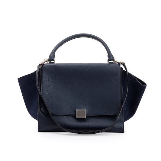 Celine Navy Calfskin Trapeze Bag Leather Suede Travel Bag
