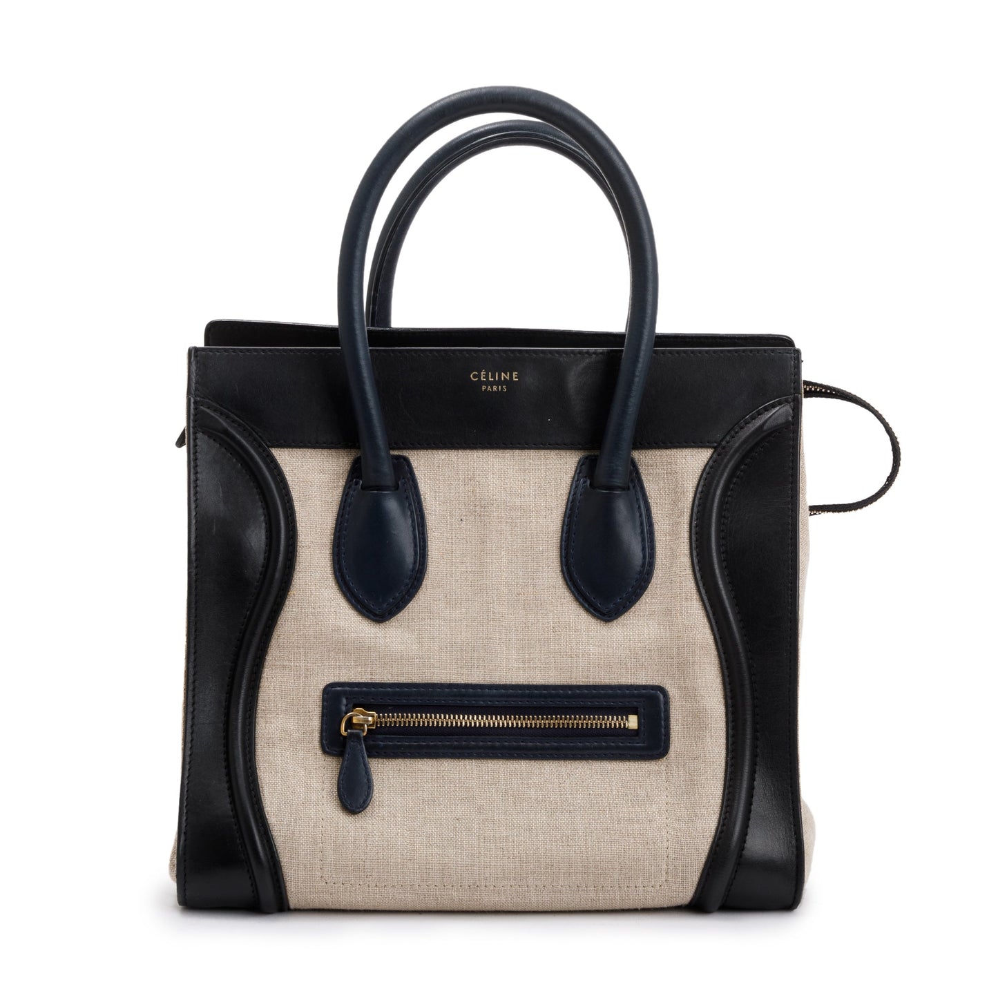 Celine Natural And & Navy Tricolour Calfskin Mini Leather Canvas Tote Bag