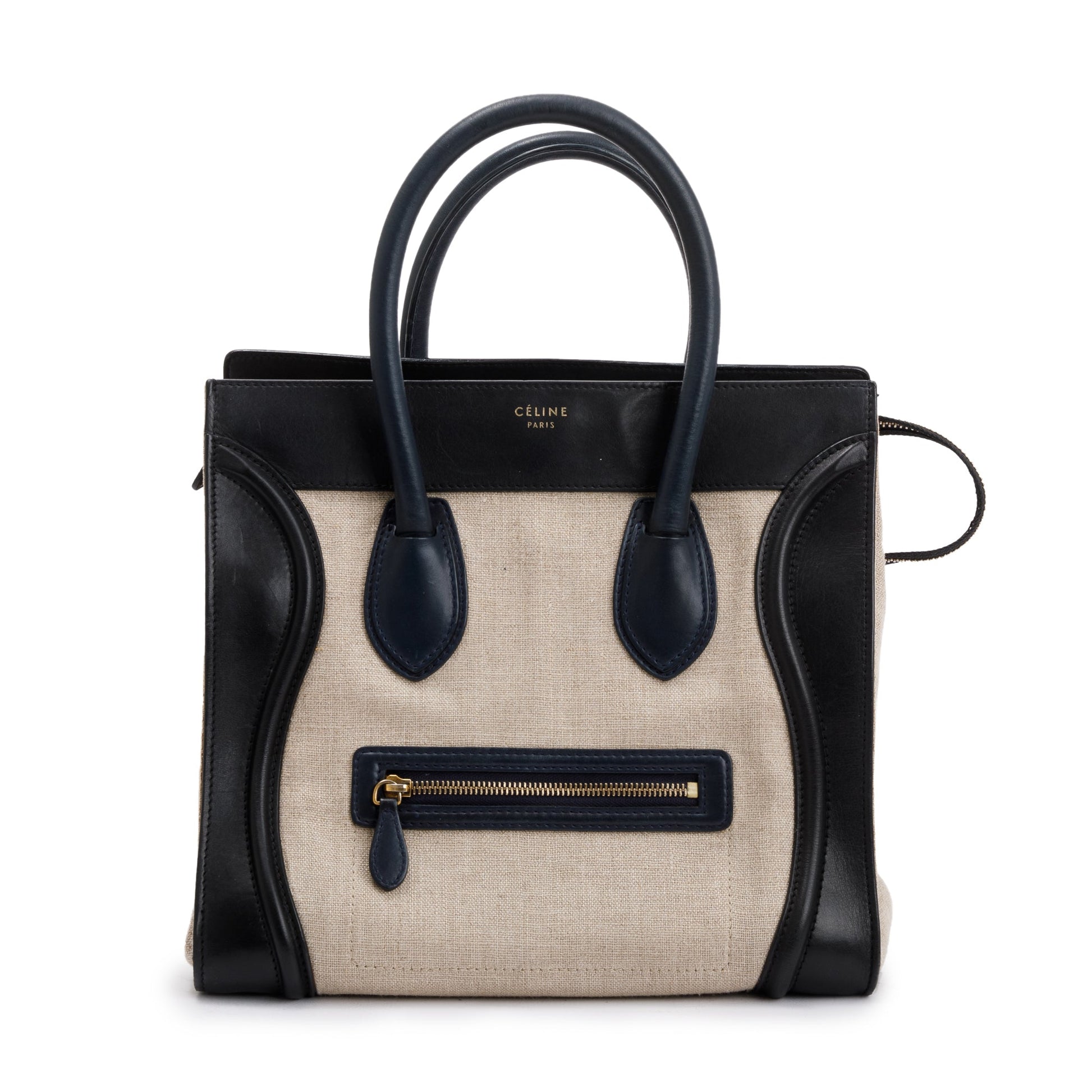 Celine Natural And & Navy Tricolour Calfskin Mini Leather Canvas Tote Bag