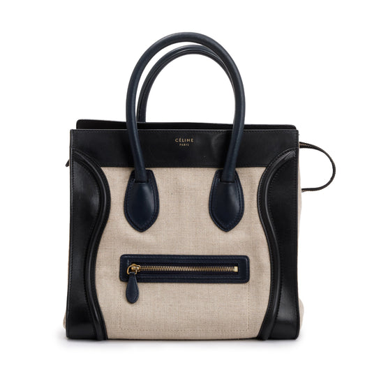 Celine Natural And & Navy Tricolour Calfskin Mini Leather Canvas Tote Bag