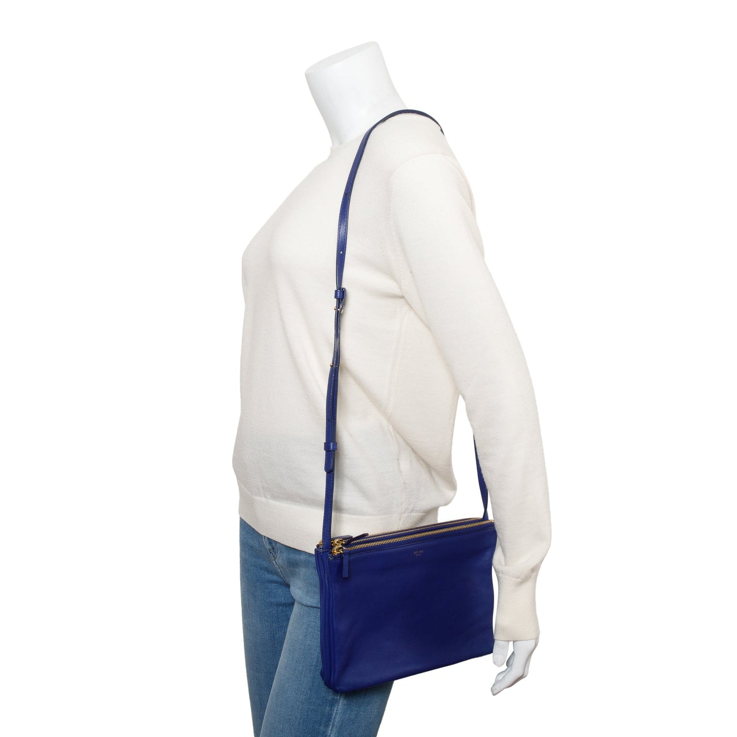 Celine Navy Calfskin Trio Crossbody Bag Leather Blue