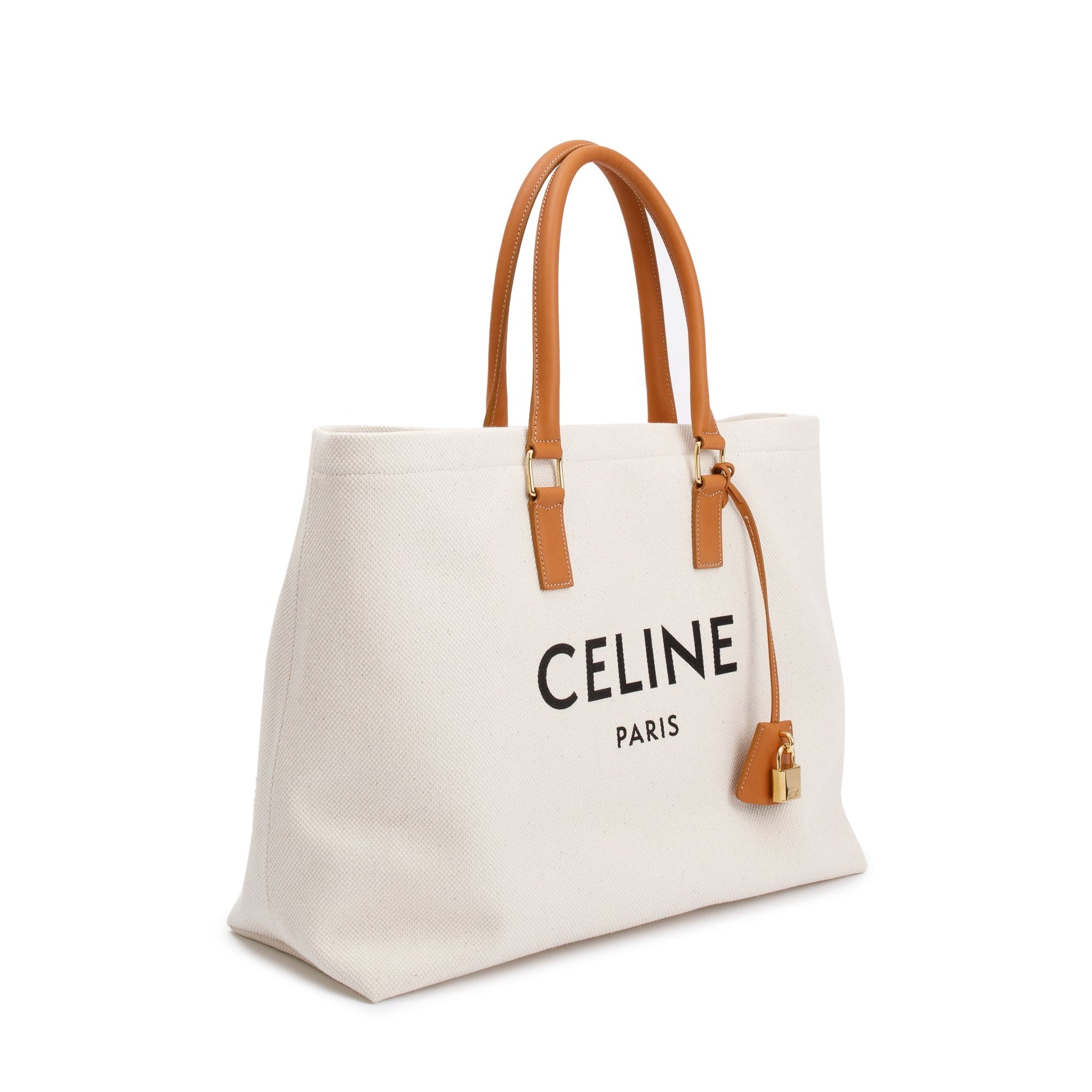Celine Neutral Calfskin Horizontal Cabas Tote Handbag Leather Canvas Tote Bag