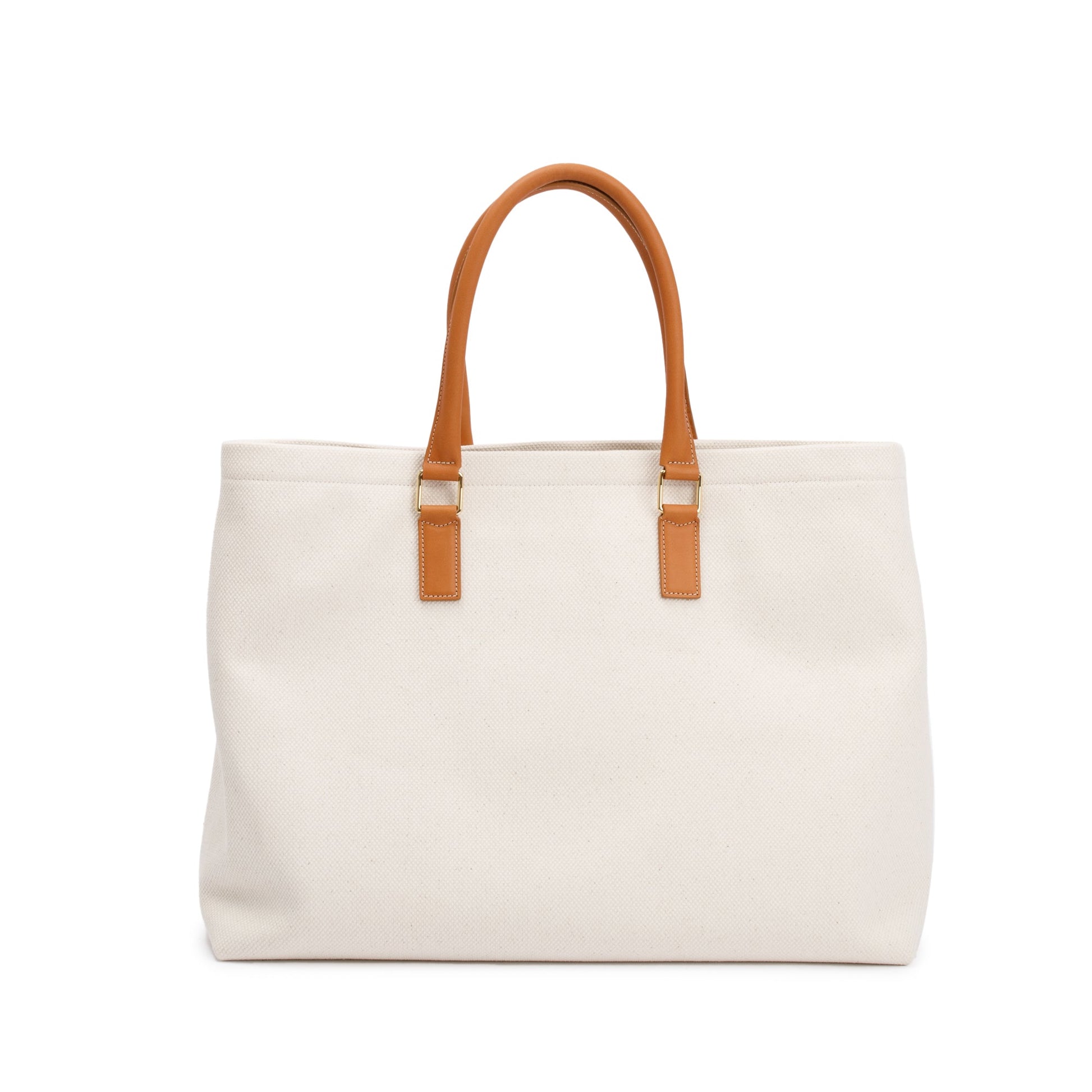 Celine Neutral Calfskin Horizontal Cabas Tote Handbag Leather Canvas Tote Bag