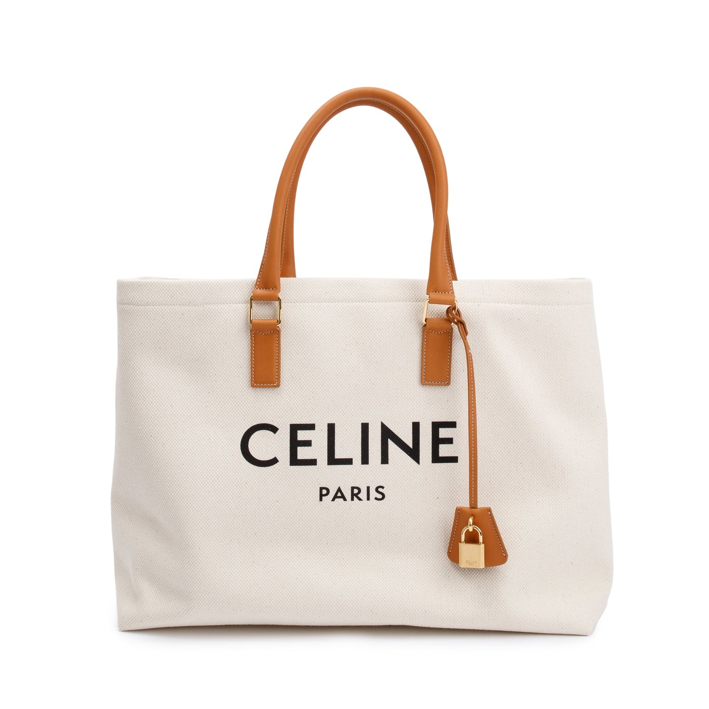 Celine Neutral Calfskin Horizontal Cabas Tote Handbag Leather Canvas Tote Bag