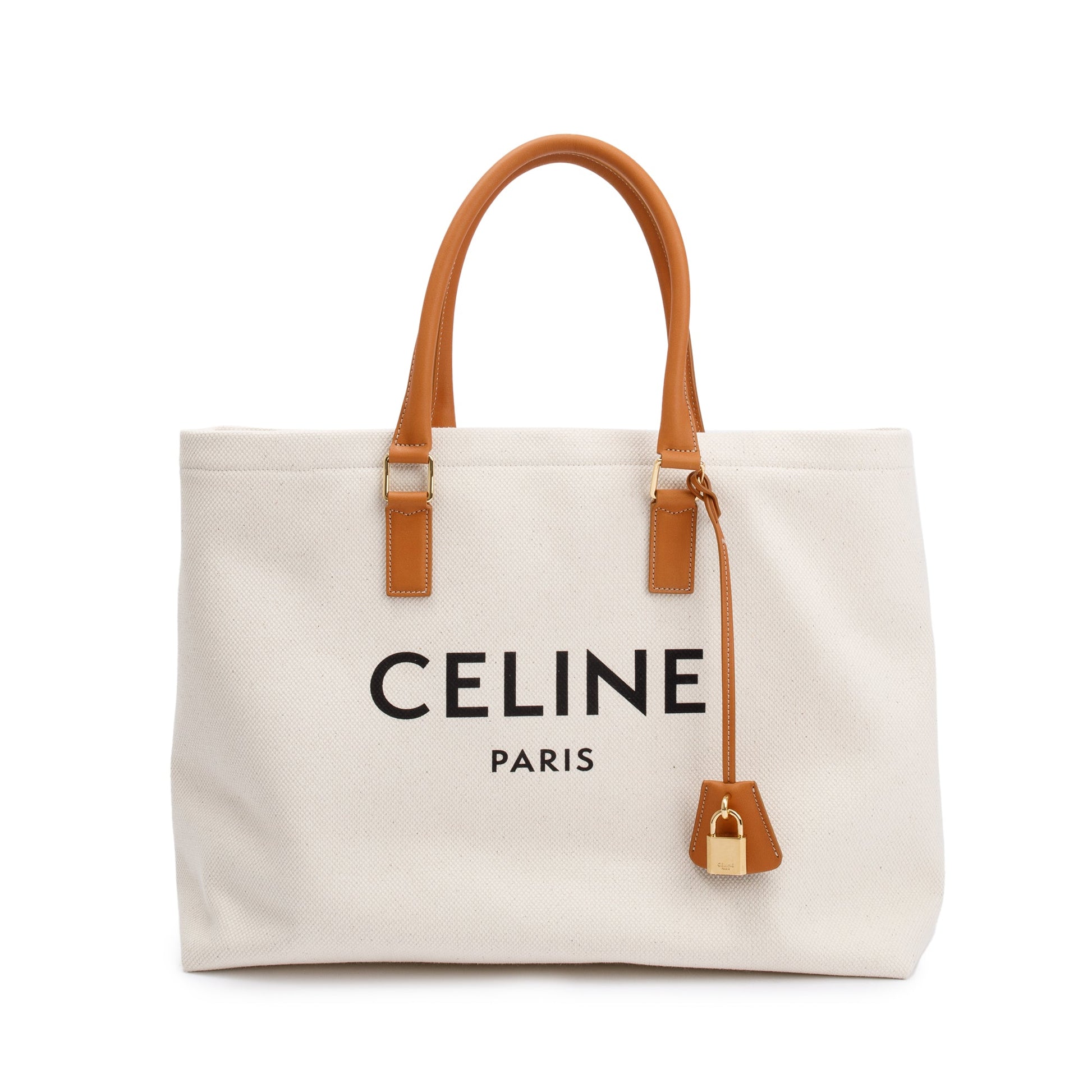 Celine Neutral Calfskin Horizontal Cabas Tote Handbag Leather Canvas Tote Bag