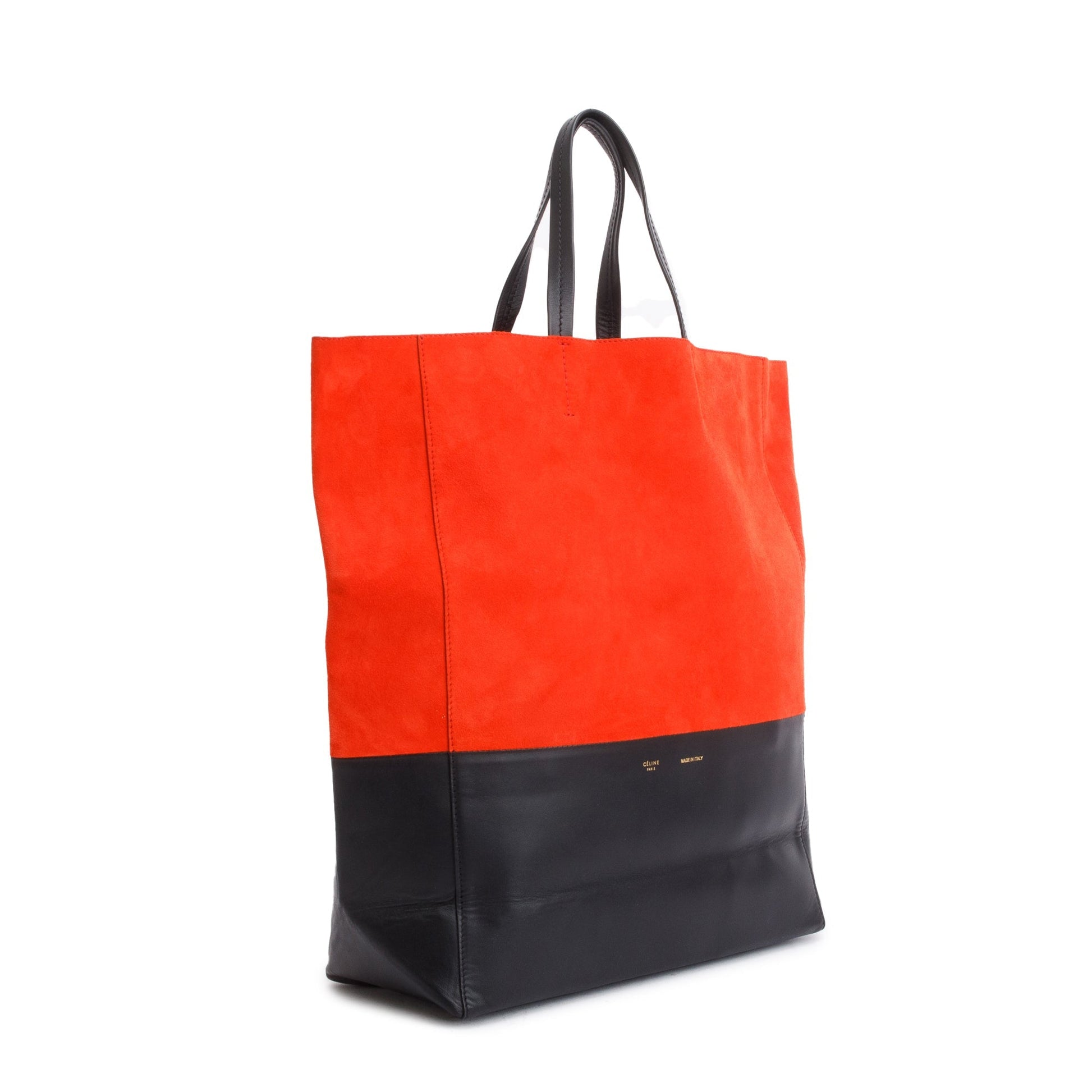 Celine Red & Smooth Bicolor Vertical Cabas Tote Leather Suede Tote Bag