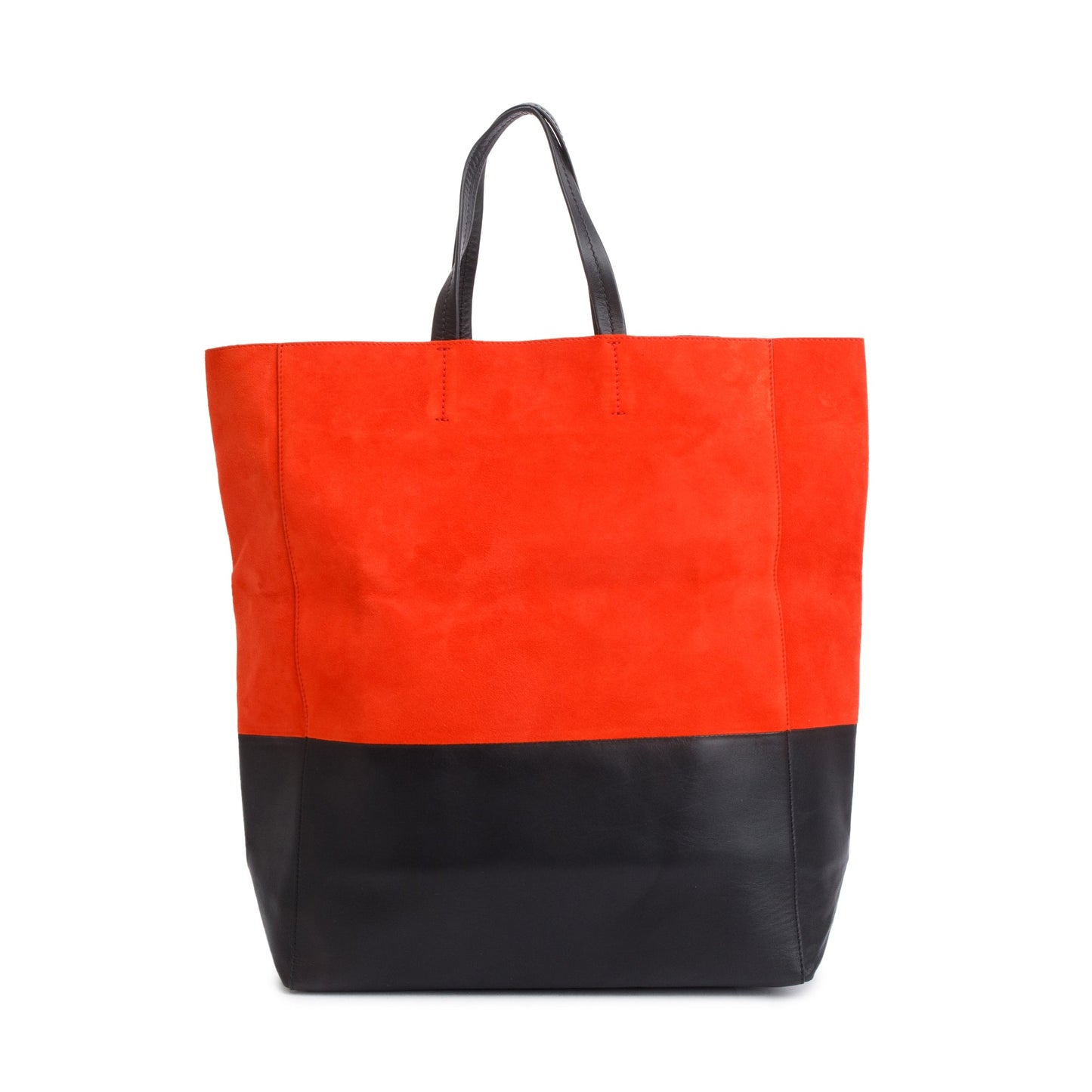 Celine Red & Smooth Bicolor Vertical Cabas Tote Leather Suede Tote Bag