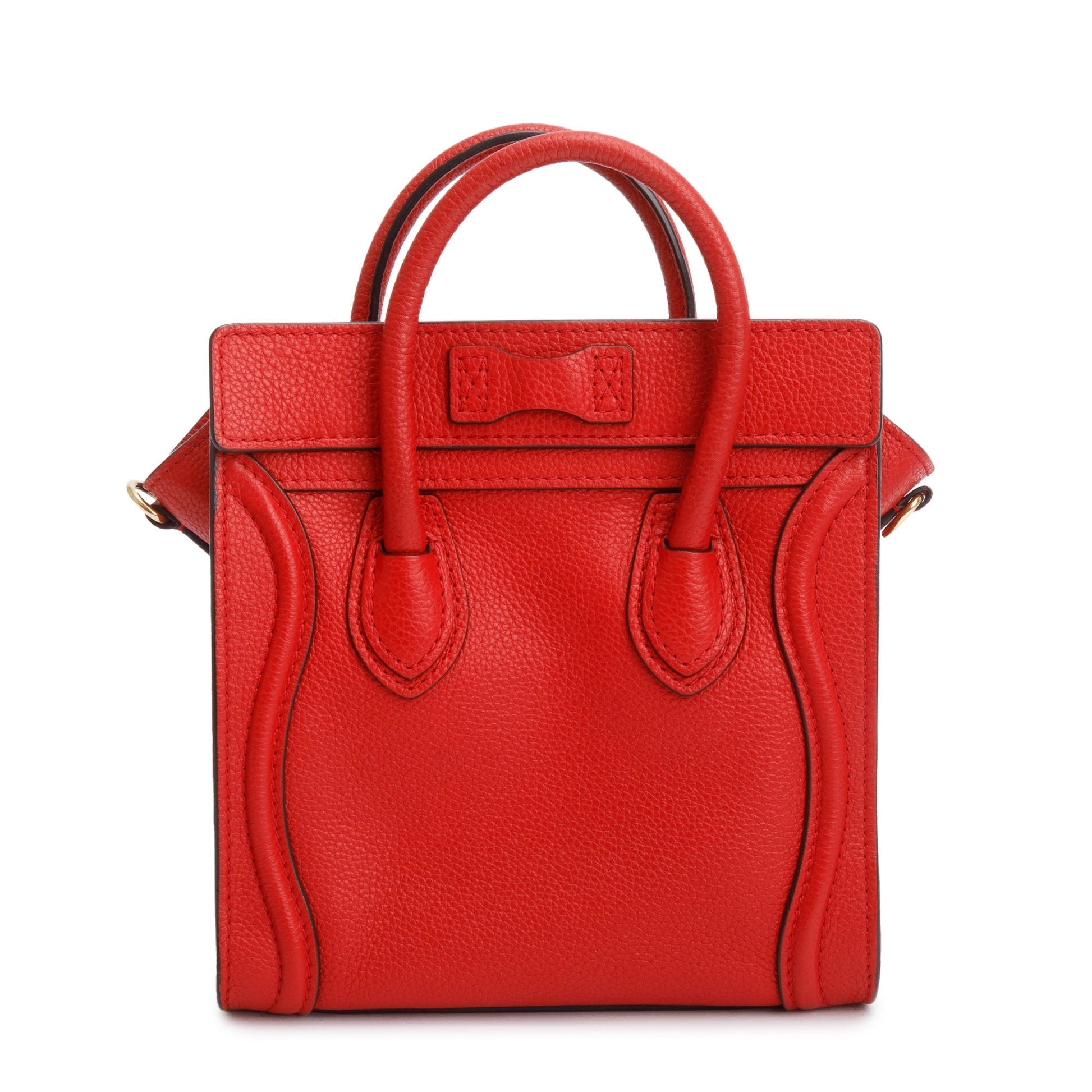 Celine Calfskin Nano Luggage Tote Handbag Leather Red Tote Bag