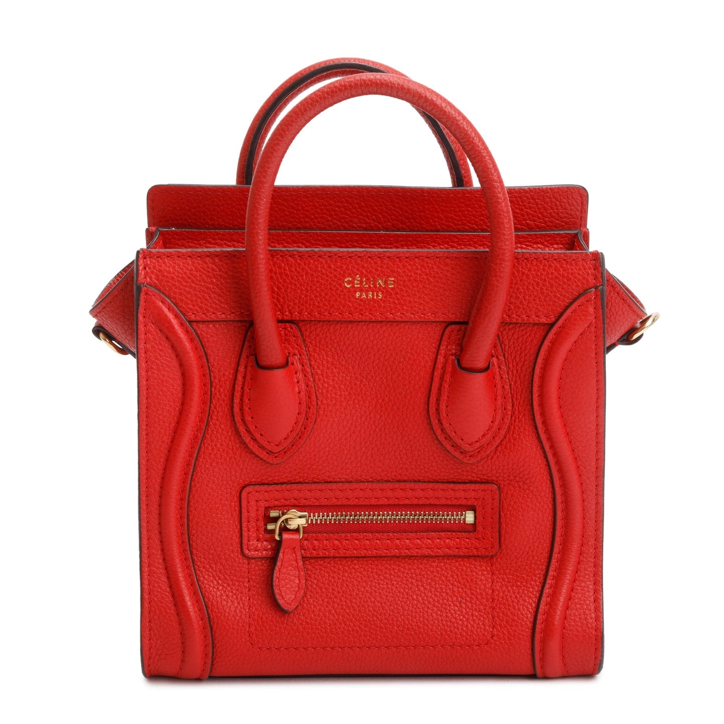 Celine Calfskin Nano Luggage Tote Handbag Leather Red Tote Bag