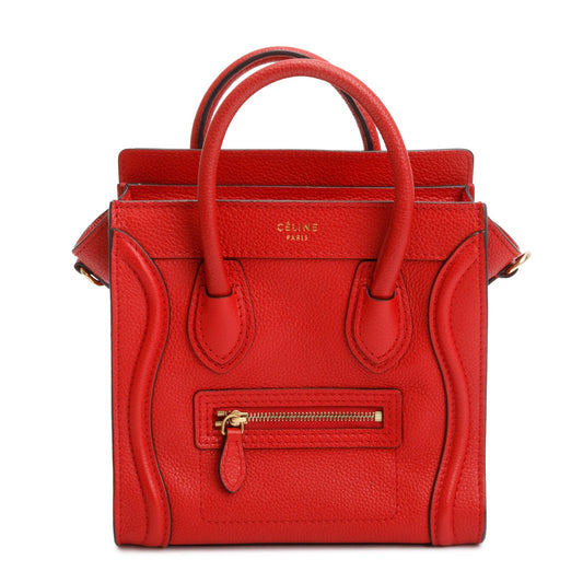 Celine Calfskin Nano Luggage Tote Handbag Leather Red Tote Bag