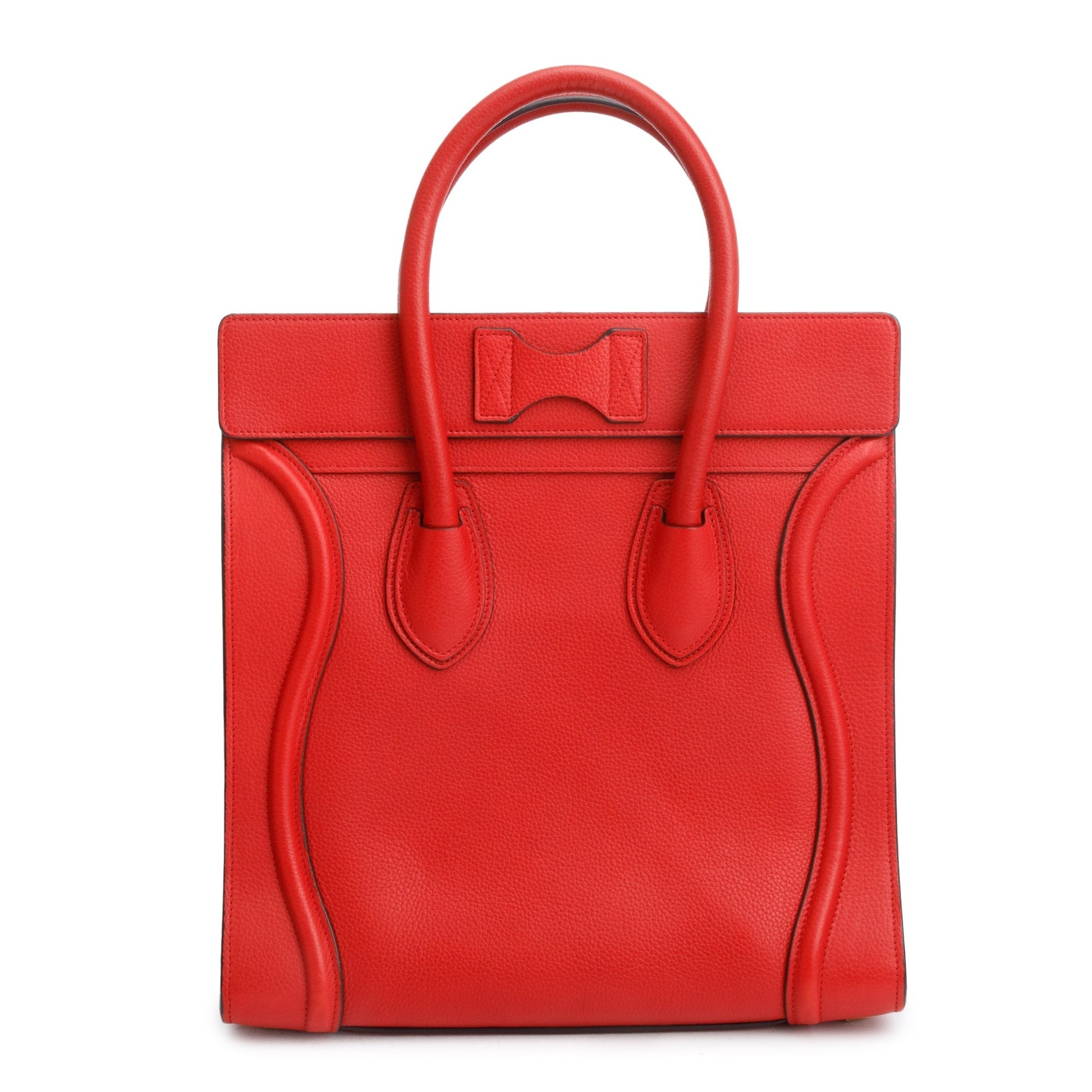 Celine Drummed Calfskin Luggage Tote Handbag Leather Red Tote Bag