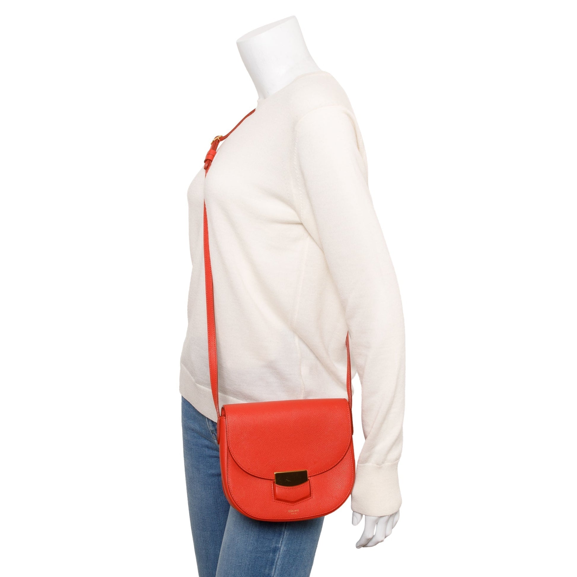 Celine Grained Trotteur Crossbody Bag Leather Red