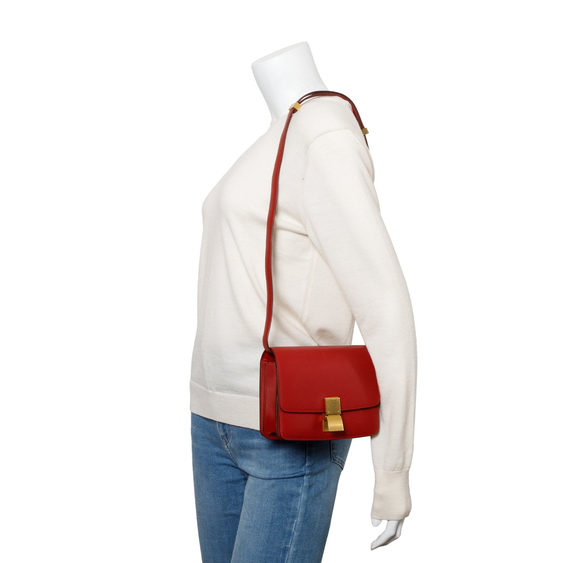Celine Smooth Calfskin Classic Box Bag Red Small Travel Bag