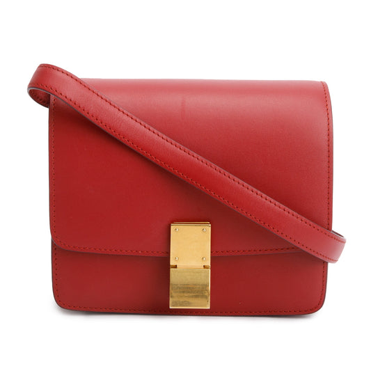 Celine Smooth Calfskin Classic Box Bag Red Small Travel Bag