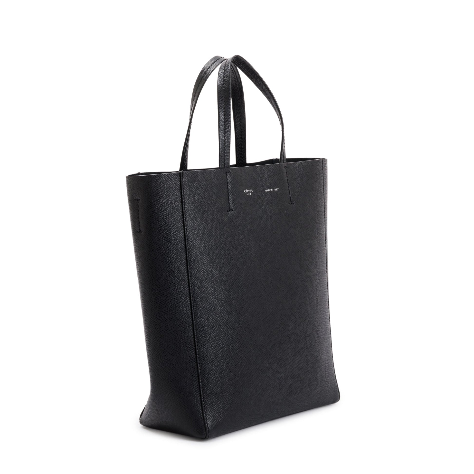 Celine Grained Calfskin Vertical Cabas Tote Handbag Leather Black Tote Bag