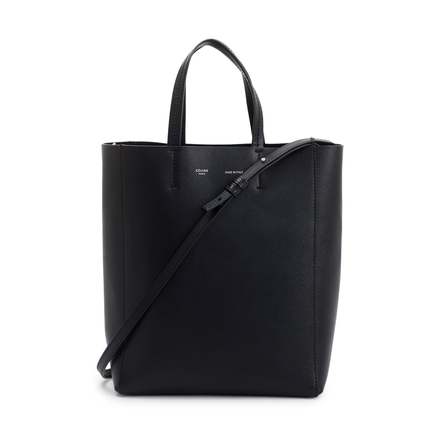 Celine Grained Calfskin Vertical Cabas Tote Handbag Leather Black Tote Bag