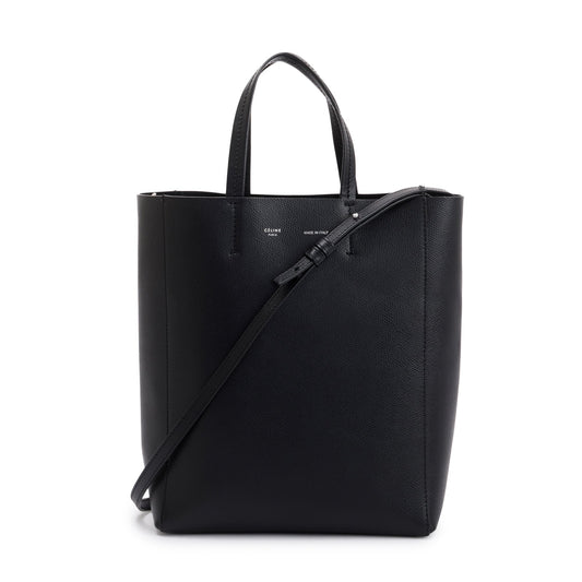 Celine Grained Calfskin Vertical Cabas Tote Handbag Leather Black Tote Bag