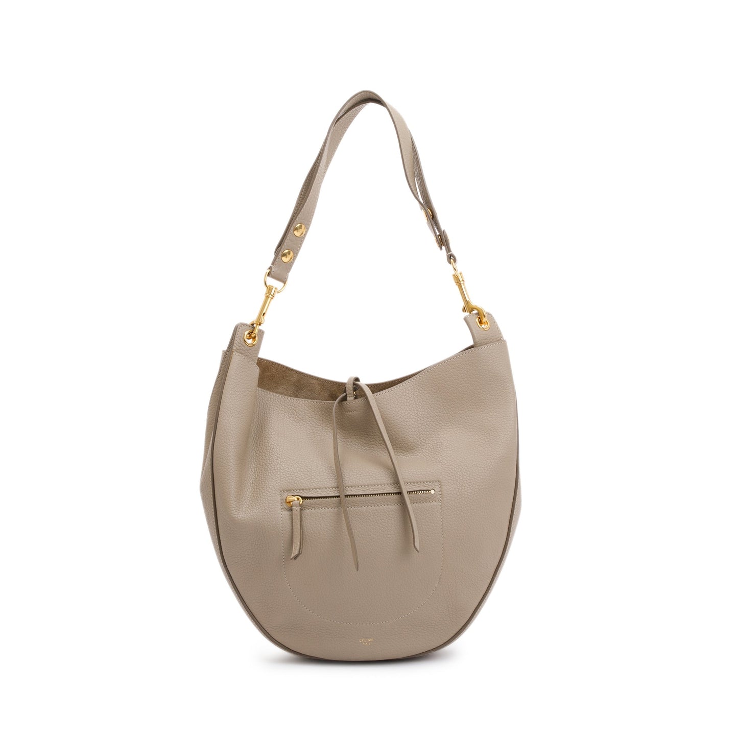 Celine Taupe Zip Hobo Bag Leather Medium Travel Bag