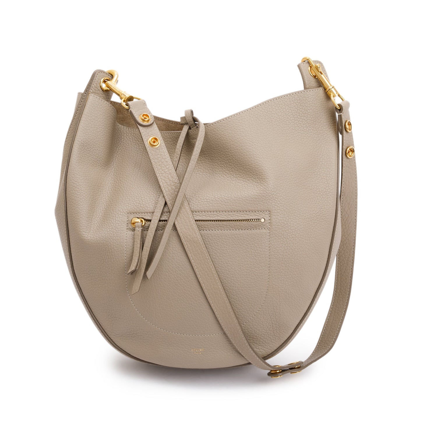 Celine Taupe Zip Hobo Bag Leather Medium Travel Bag