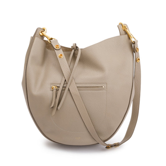 Celine Taupe Zip Hobo Bag Leather Medium Travel Bag