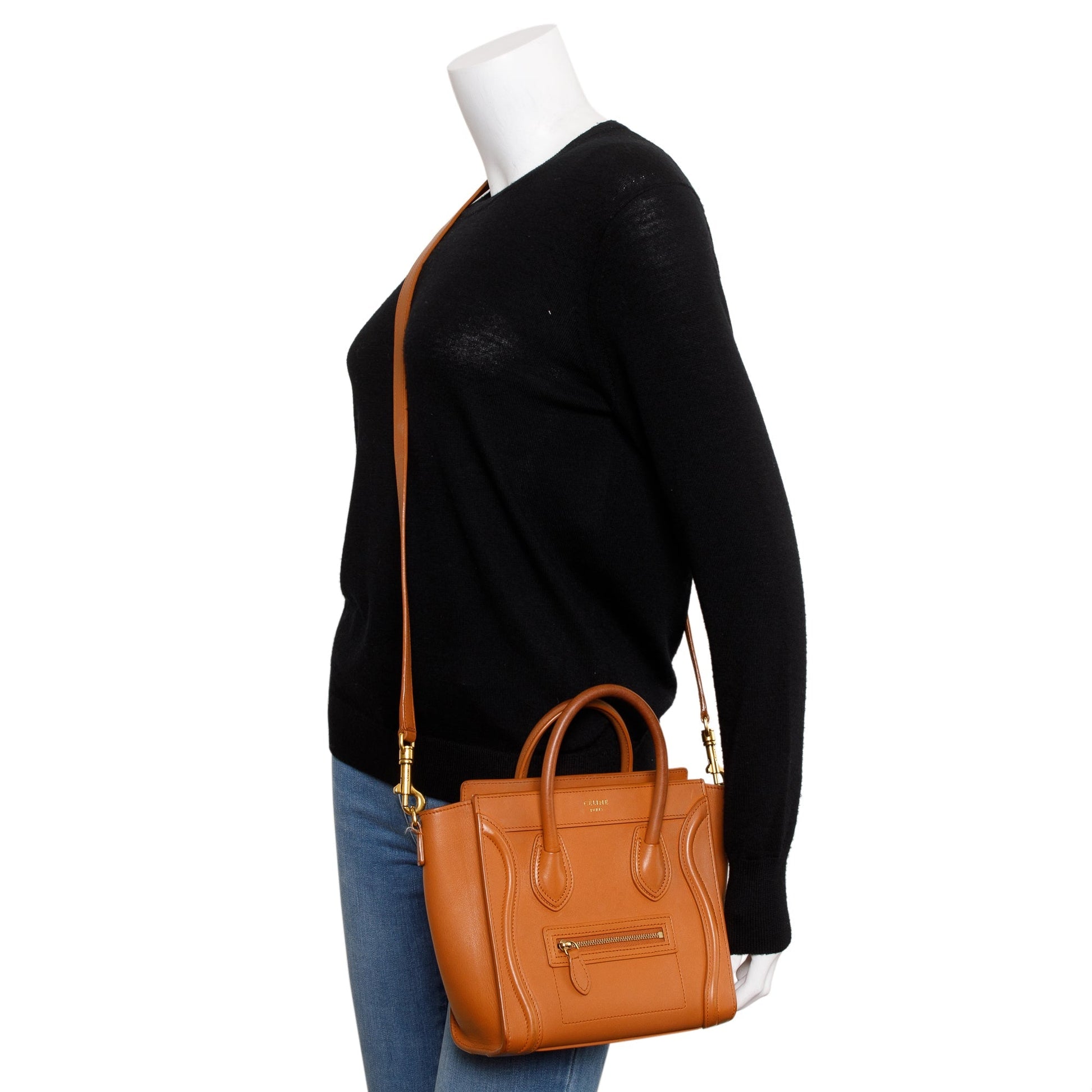Celine Terracotta Smooth Calfskin Nano Luggage Tote Handbag Leather Tote Bag