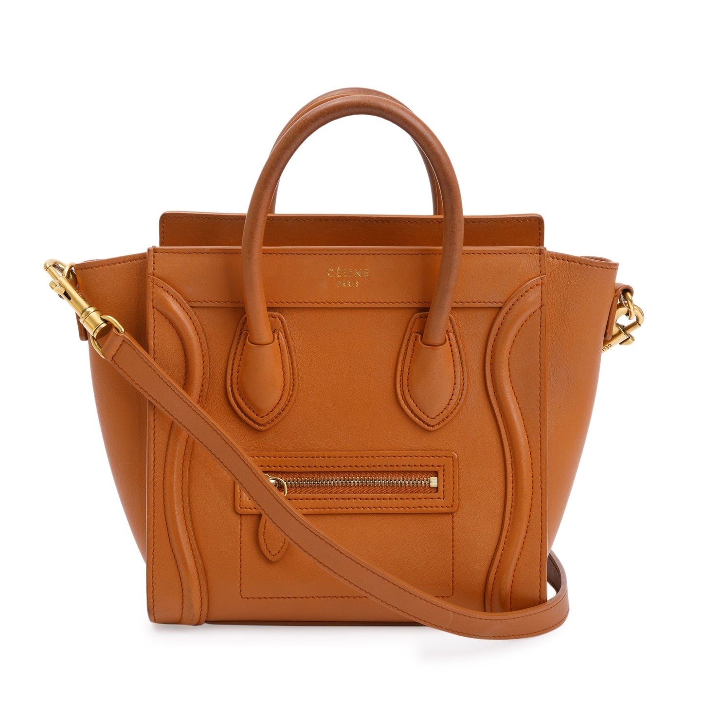 Celine Terracotta Smooth Calfskin Nano Luggage Tote Handbag Leather Tote Bag