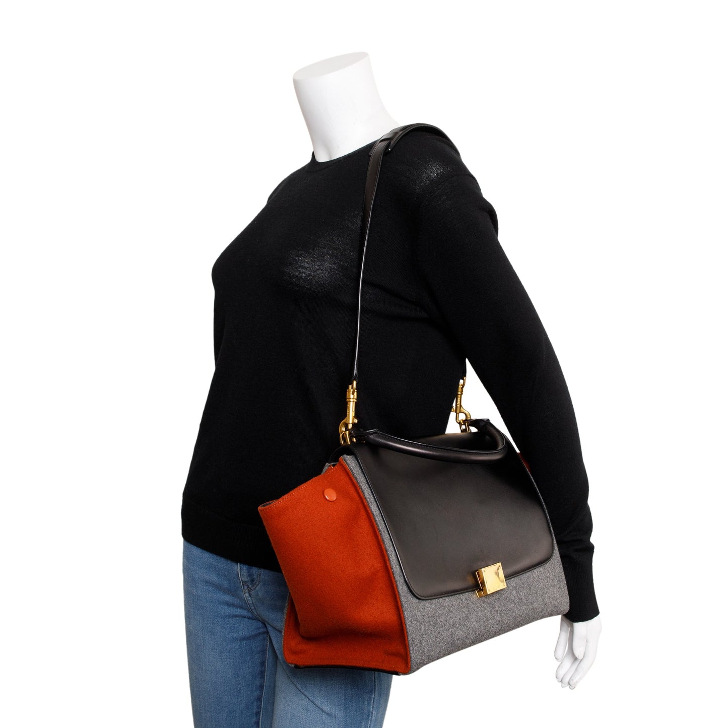 Celine Tricolor Calfskin And Felt Trapeze Bag Leather Medium Travel Bag
