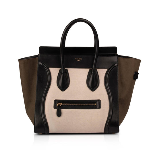 Celine Tricolour & Luggage Tote Handbag Leather Canvas Tote Bag