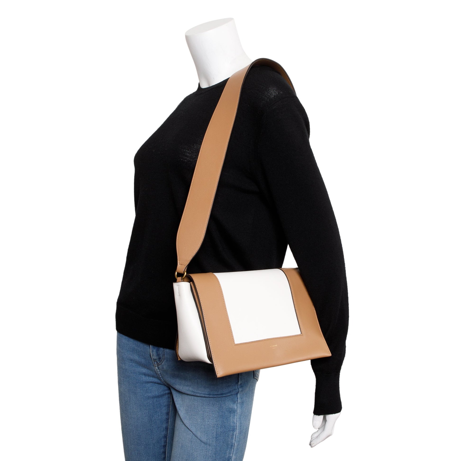 Celine Smooth Calfskin Medium Frame Shoulder Bag Leather White