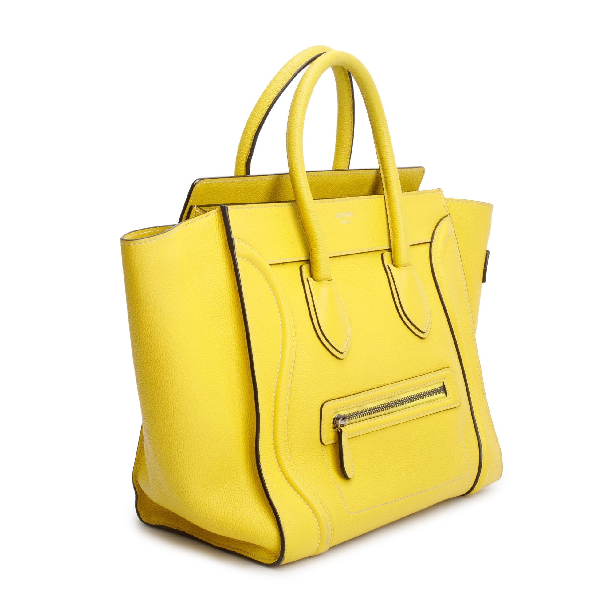 Celine Yellow Drummed Calfskin Luggage Tote Handbag Leather Mini Tote Bag