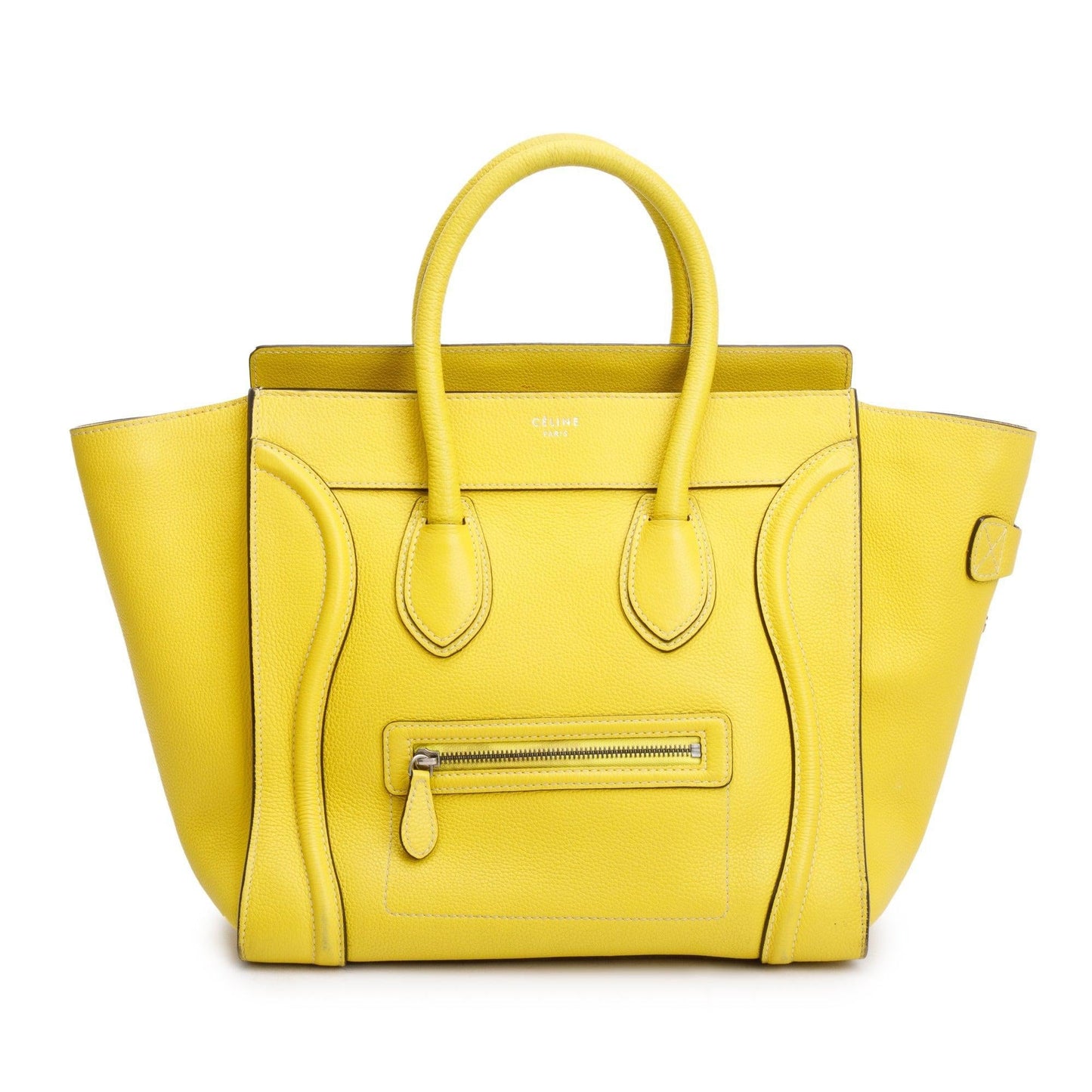 Celine Yellow Drummed Calfskin Luggage Tote Handbag Leather Mini Tote Bag