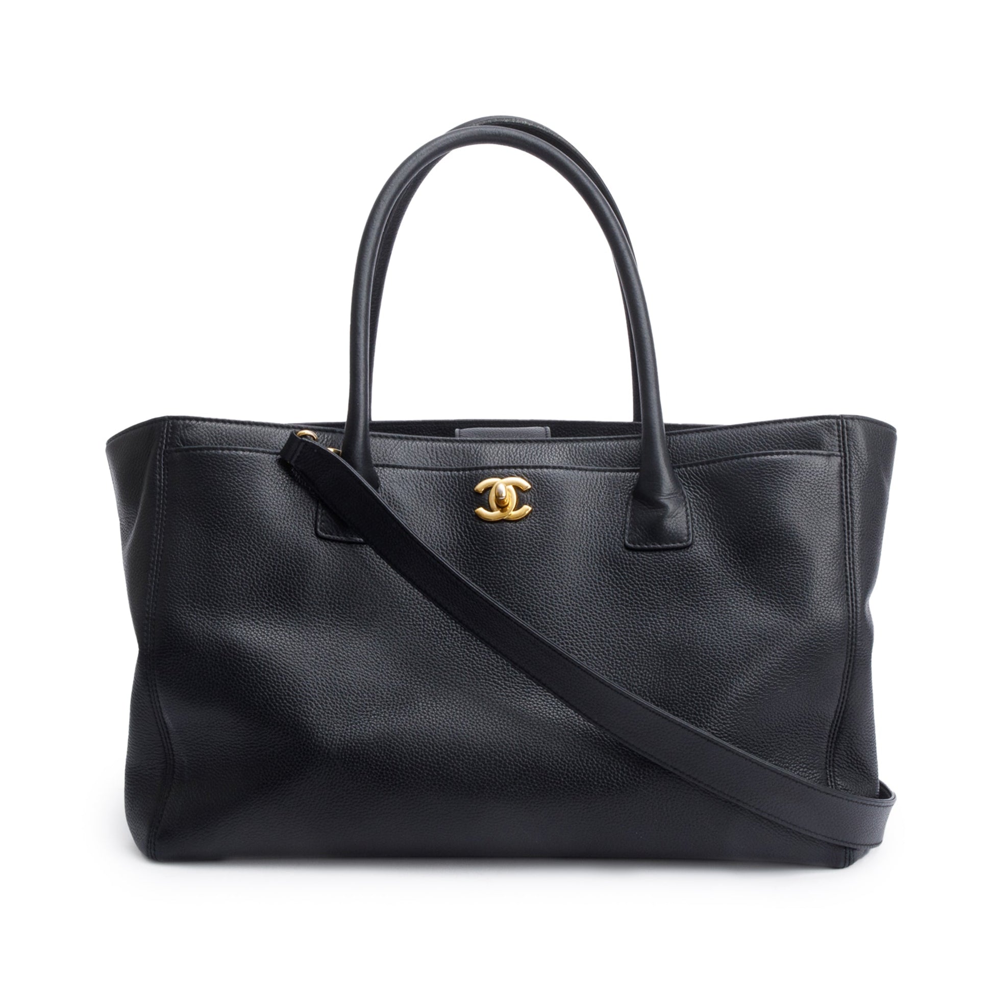 Chanel Caviar Executive Cerf Leather Black Travel Bag W Strap