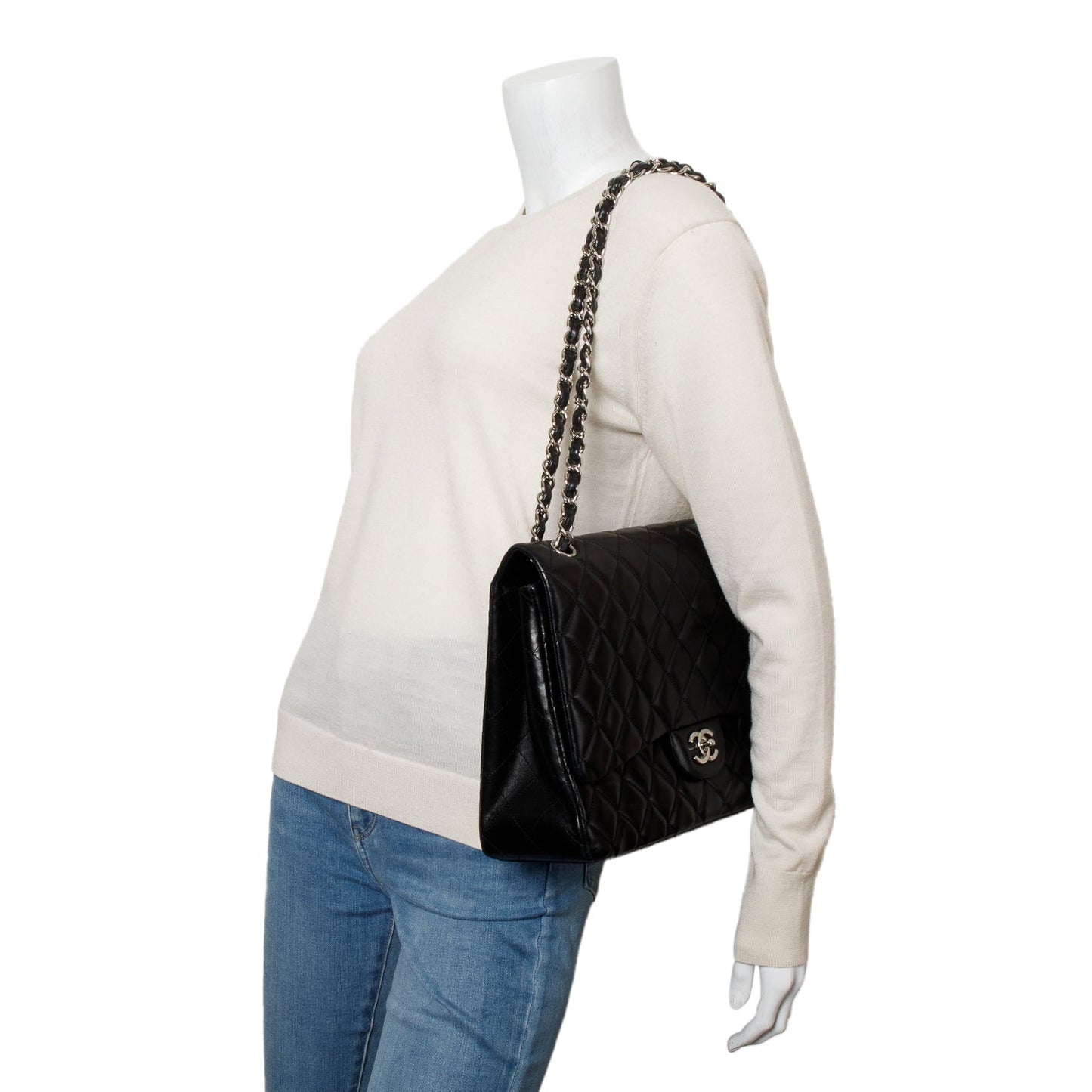 Chanel Classic Jumbo Single Flap Leather Lambskin Black Travel Bag Authenticity Card