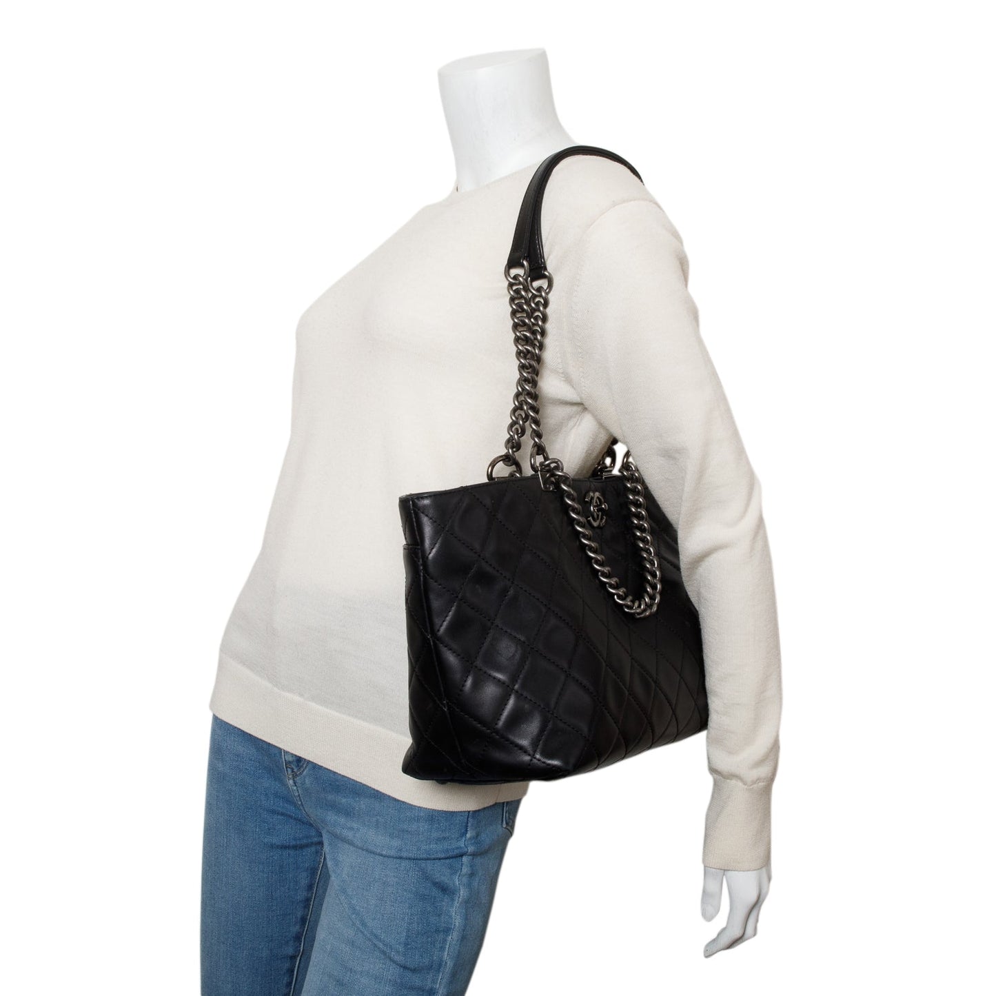 Chanel Quilted Shopping Chains Calfskin Black Travel Bag