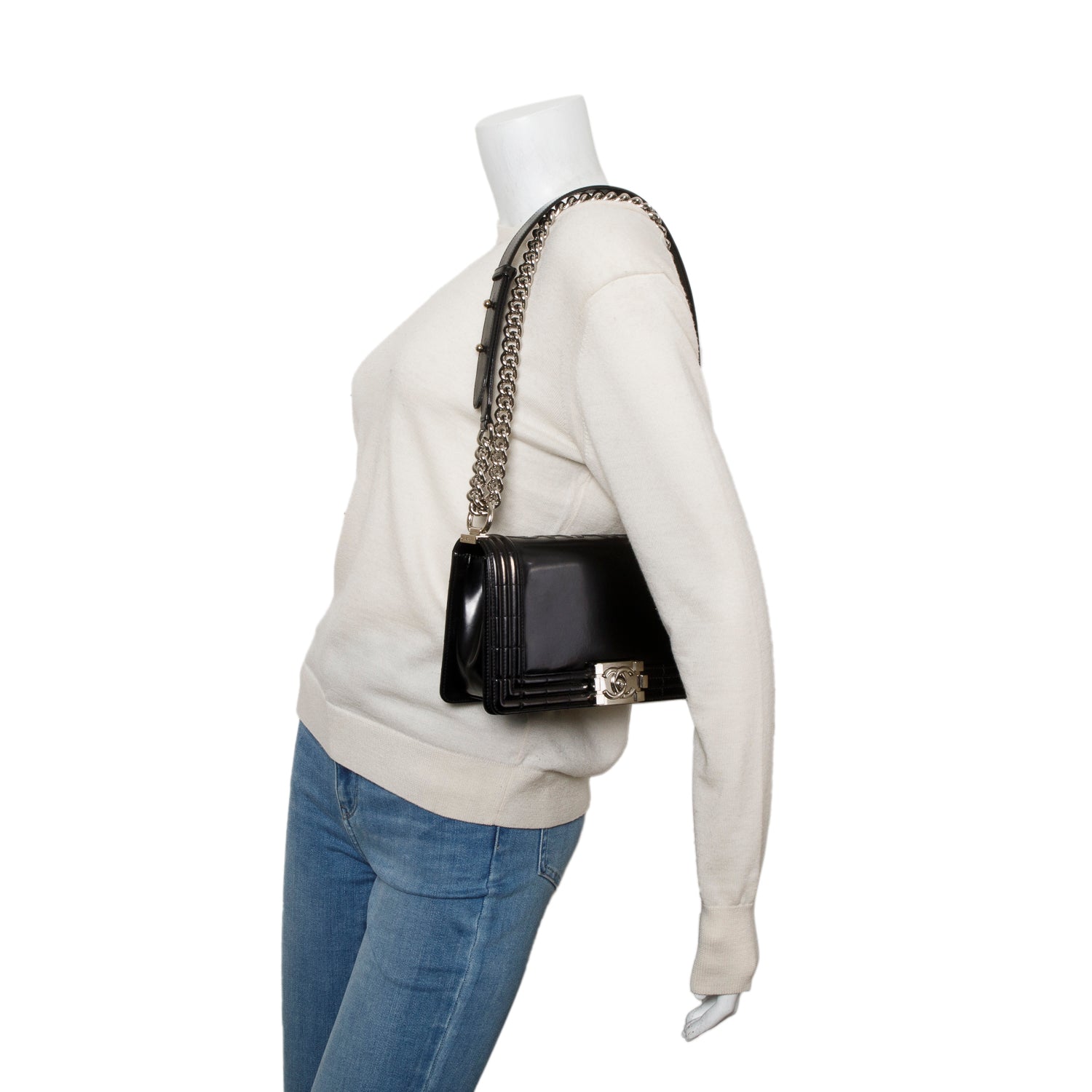 Chanel Patent Original Clasp Boy Flap Leather Black Travel Bag
