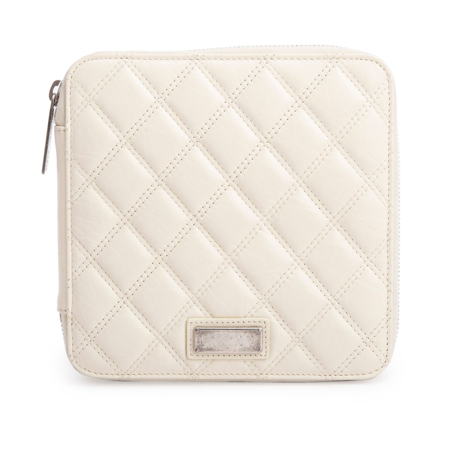 Chanel Cream Quilted Zipped Tavel Lambskin Travel Bag