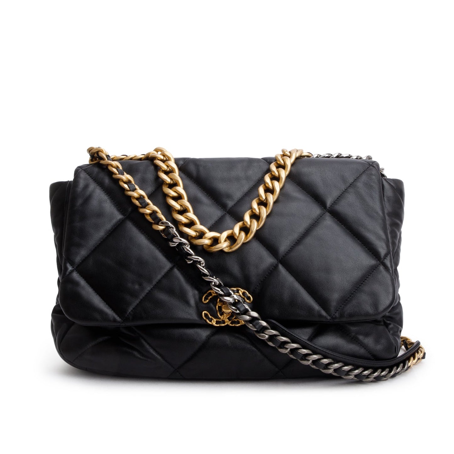 Chanel Maxi 19 Flap Leather Lambskin Black Travel Bag 3