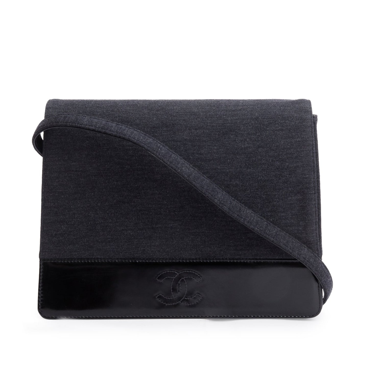Chanel Jersey Patent CC Flap Leather Grey Travel Bag