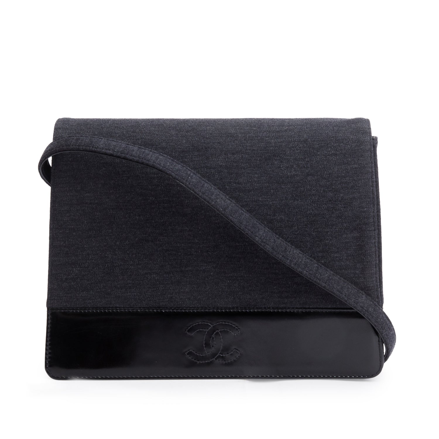 Chanel Jersey Patent CC Flap Leather Grey Travel Bag