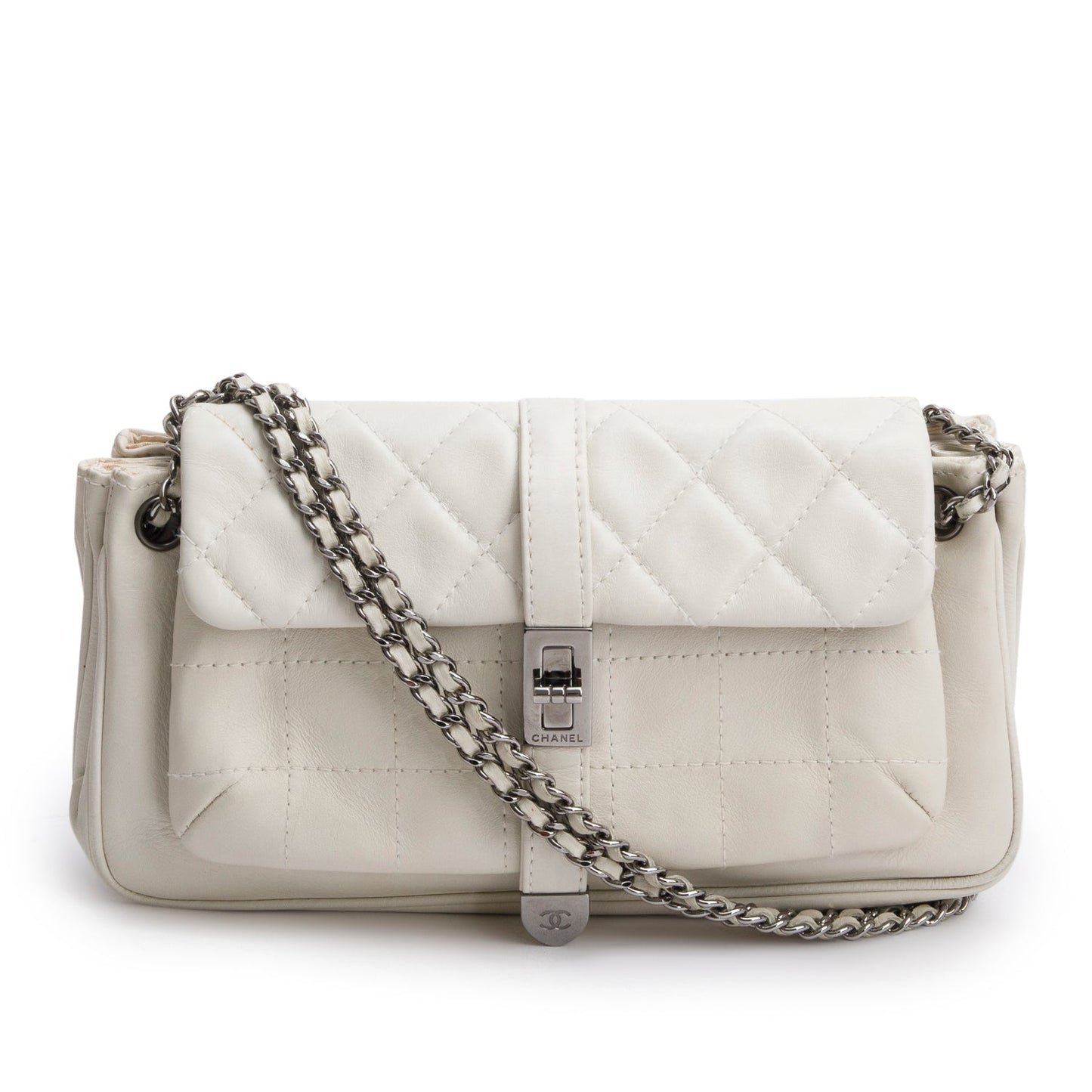 Chanel Mademoiselle Accordion Flap Lambskin White Travel Bag