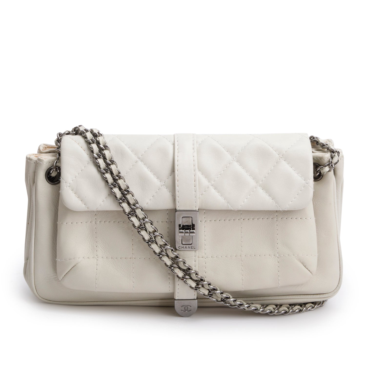 Chanel Mademoiselle Accordion Flap Lambskin White Travel Bag