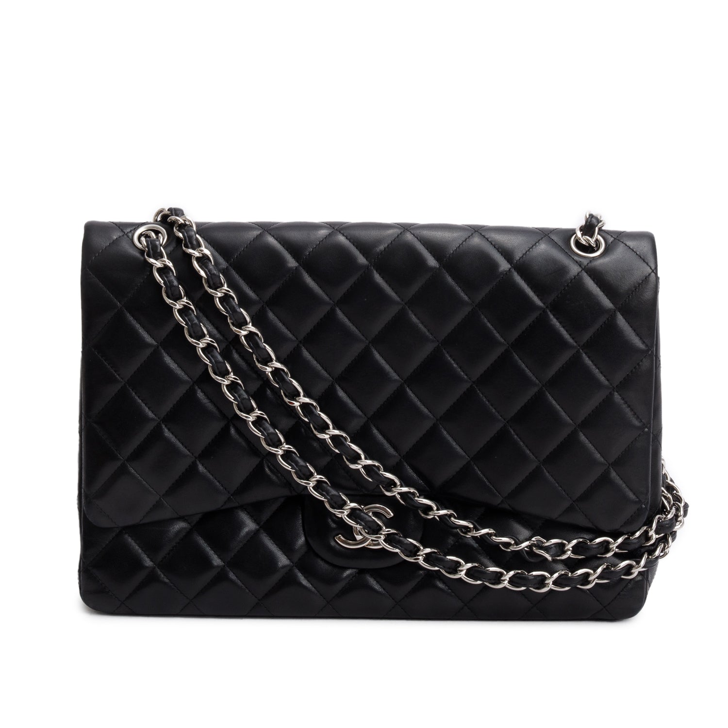 Chanel Classic Jumbo Single Flap Leather Lambskin Black Travel Bag Authenticity Card