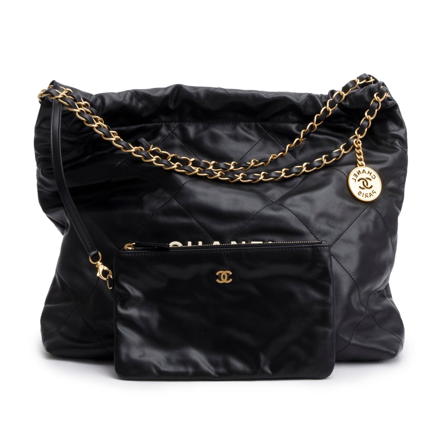 Chanel Quilted 22 Hobo Calfskin Black Travel Bag