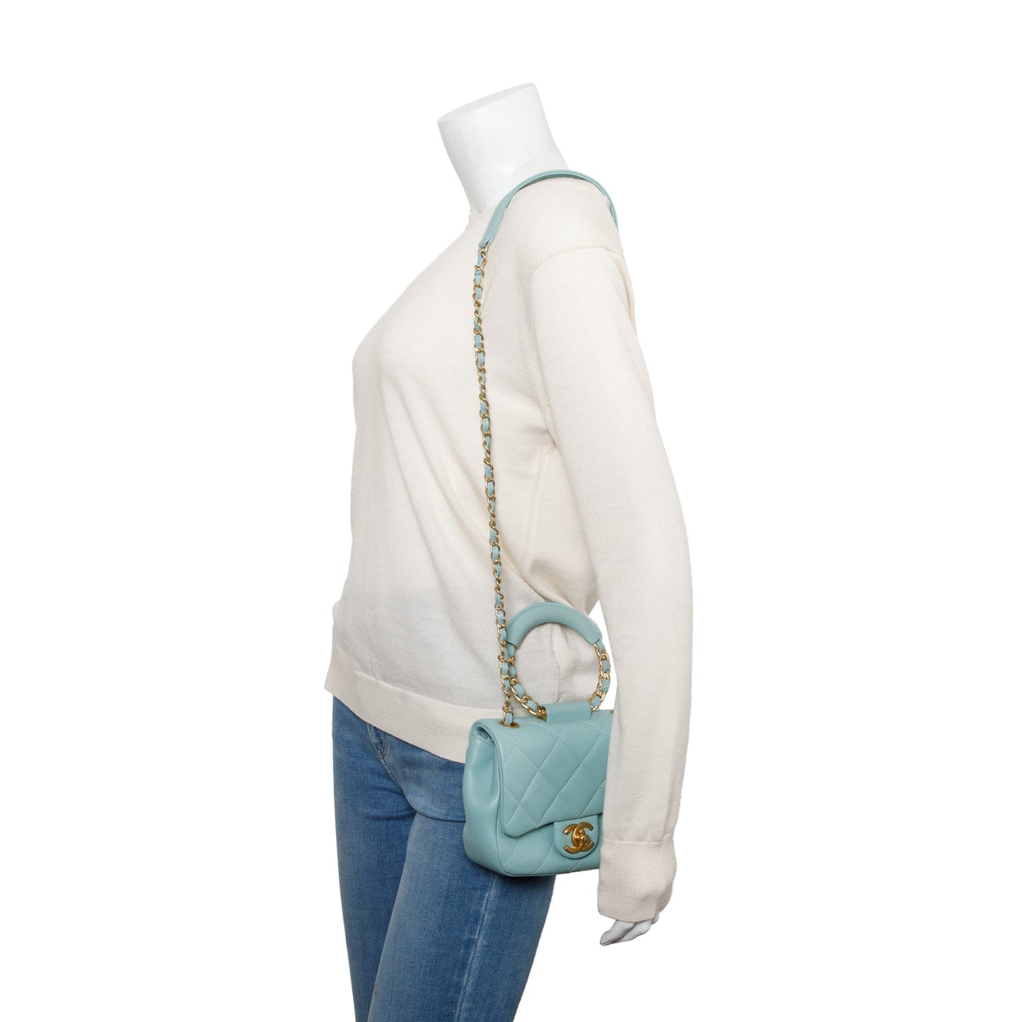 Chanel Teal Quilted Loop Flap Leather Lambskin Travel Bag