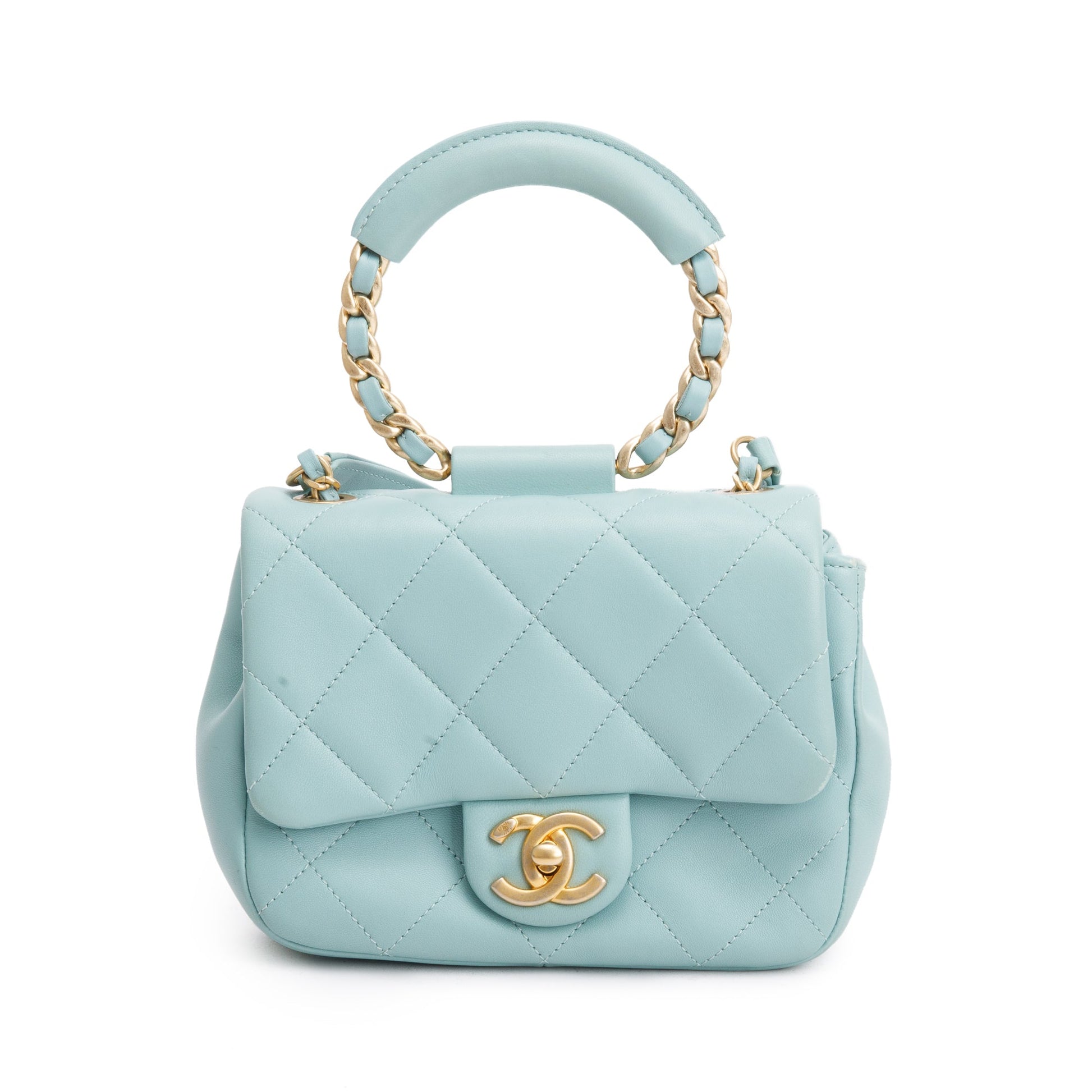 Chanel Teal Quilted Loop Flap Leather Lambskin Travel Bag