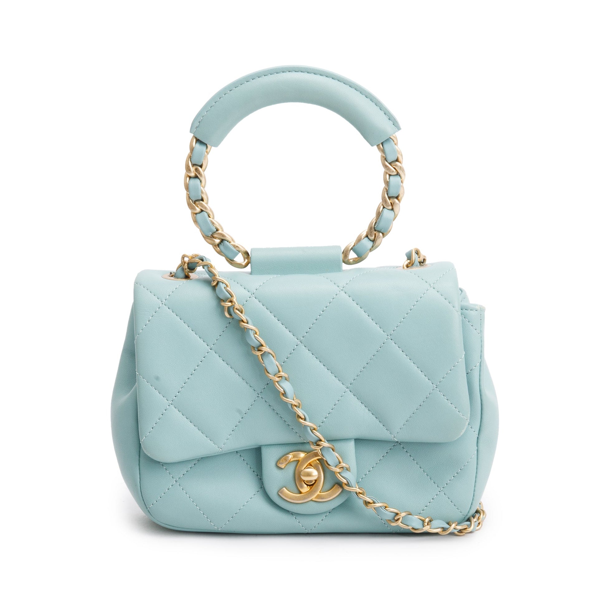 Chanel Teal Quilted Loop Flap Leather Lambskin Travel Bag