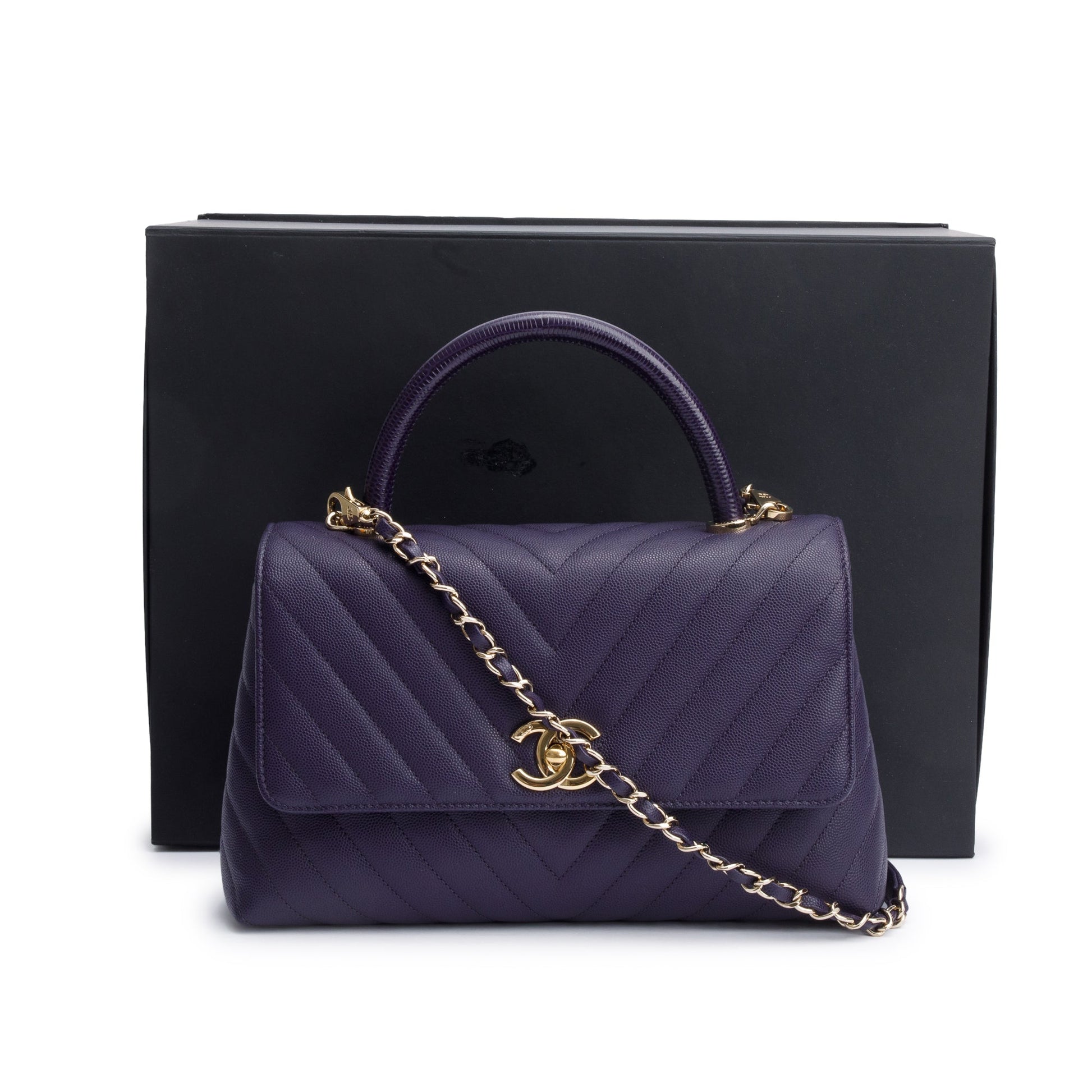 Chanel 202 Purple Chevron Quilted Caviar Leather Travel Bag
