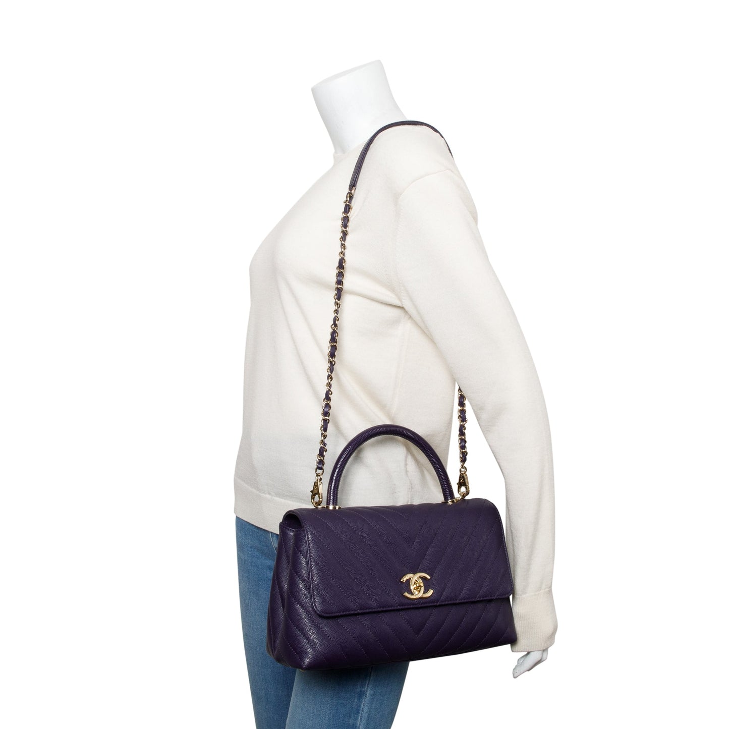 Chanel 202 Purple Chevron Quilted Caviar Leather Travel Bag